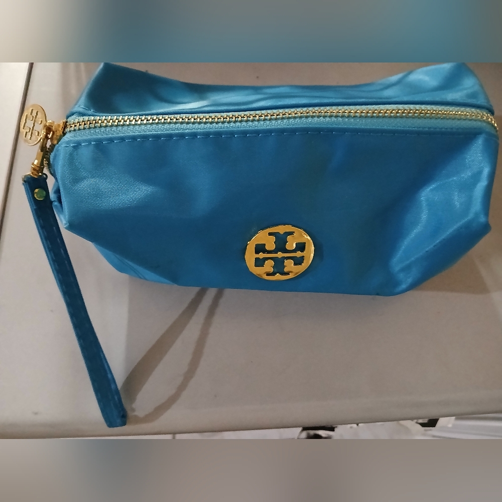 Tory Burch Teal Cosmetic Bag with Gold Accents
